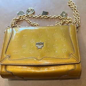 MCM Mustard Crossbody Bag with Gold Chain